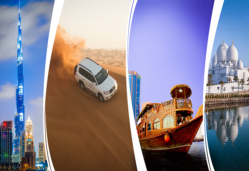 Abu Dhabi + Dubai City Tour + Desert Safari + Dhow Cruise Dinner